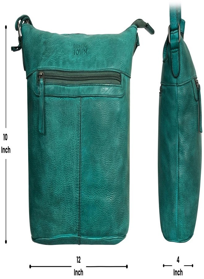 Rustic Town Leather Crossbody Bag for Women - Valentines Day Gifts for her Travel Shoulder Sling Purse - Vintage Boho Satchel for Girls (Green) - Image 3