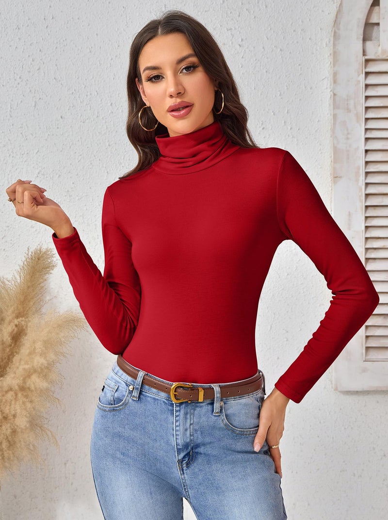 ACIEMR Women's Turtleneck Long Sleeve Tops - Slim Fit Stretch Shirts, Thermal Turtle Neck Tees for Work, Casual & Travel Outfits 2025 Red XX-Large - Image 2