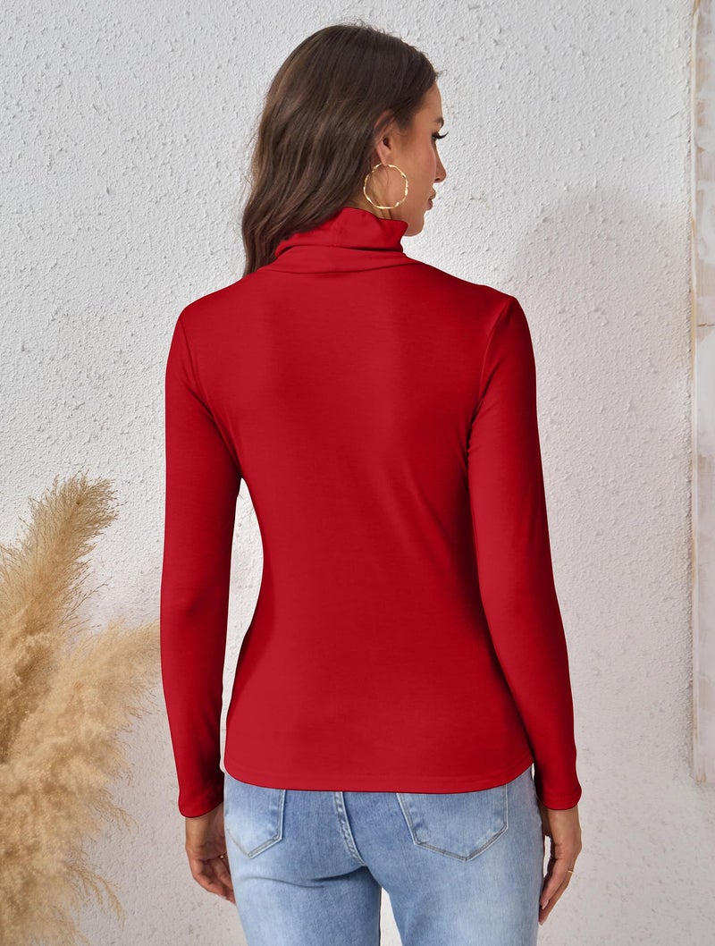 ACIEMR Women's Turtleneck Long Sleeve Tops - Slim Fit Stretch Shirts, Thermal Turtle Neck Tees for Work, Casual & Travel Outfits 2025 Red XX-Large - Image 5