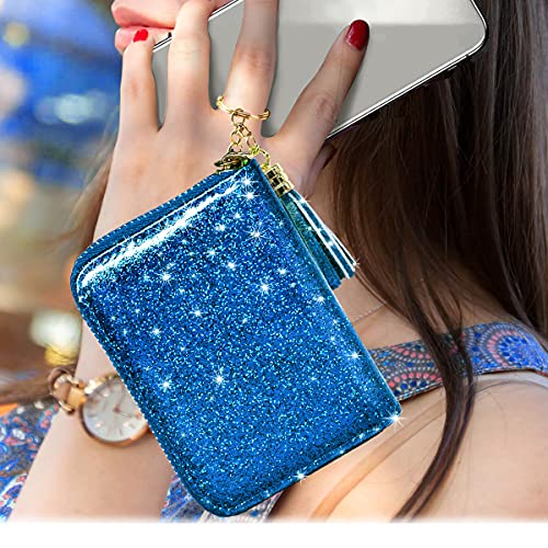 Coco Rossi Women's Small Credit Card Wallet RFID Cute Glitter Card Holder for Women, Navy Blue - Image 3