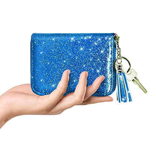 Coco Rossi Women's Small Credit Card Wallet RFID Cute Glitter Card Holder for Women, Navy Blue - Image 2