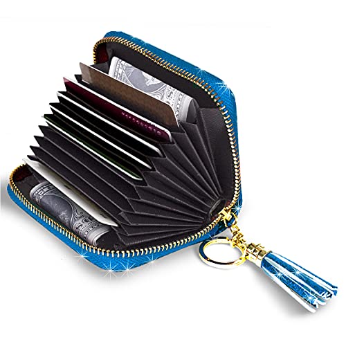 Coco Rossi Women's Small Credit Card Wallet RFID Cute Glitter Card Holder for Women, Navy Blue - Image 4