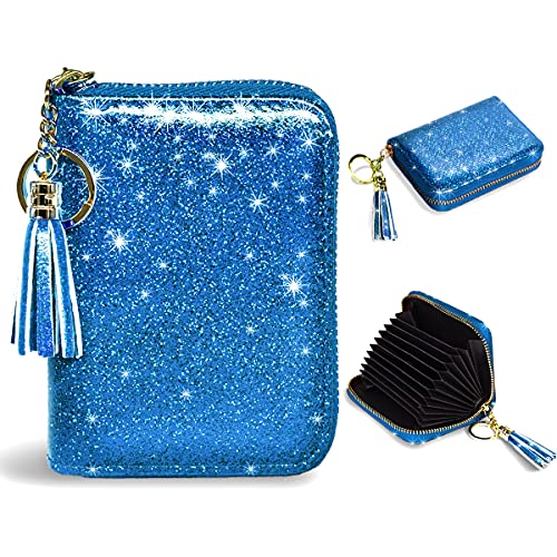 Coco Rossi Women's Small Credit Card Wallet RFID Cute Glitter Card Holder for Women, Navy Blue - Image 1