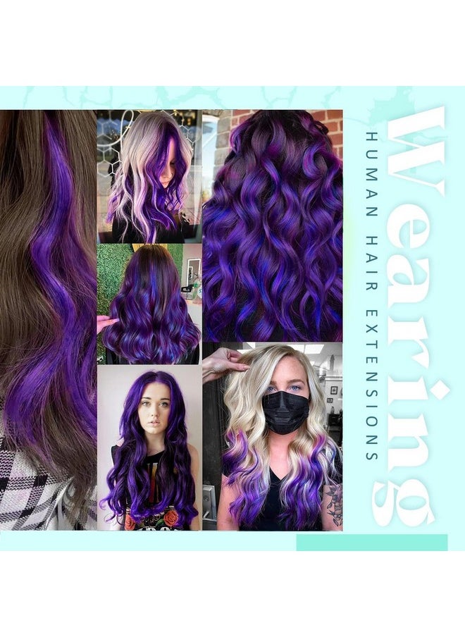 RUNATURE Purple Clip In Hair Extensions Human Hair Purple Hair Pieces 20 Inch Colored Clip In Extensions Purple Human Hair Extensions Clip Ins 25G 5Pcs  - Image 2