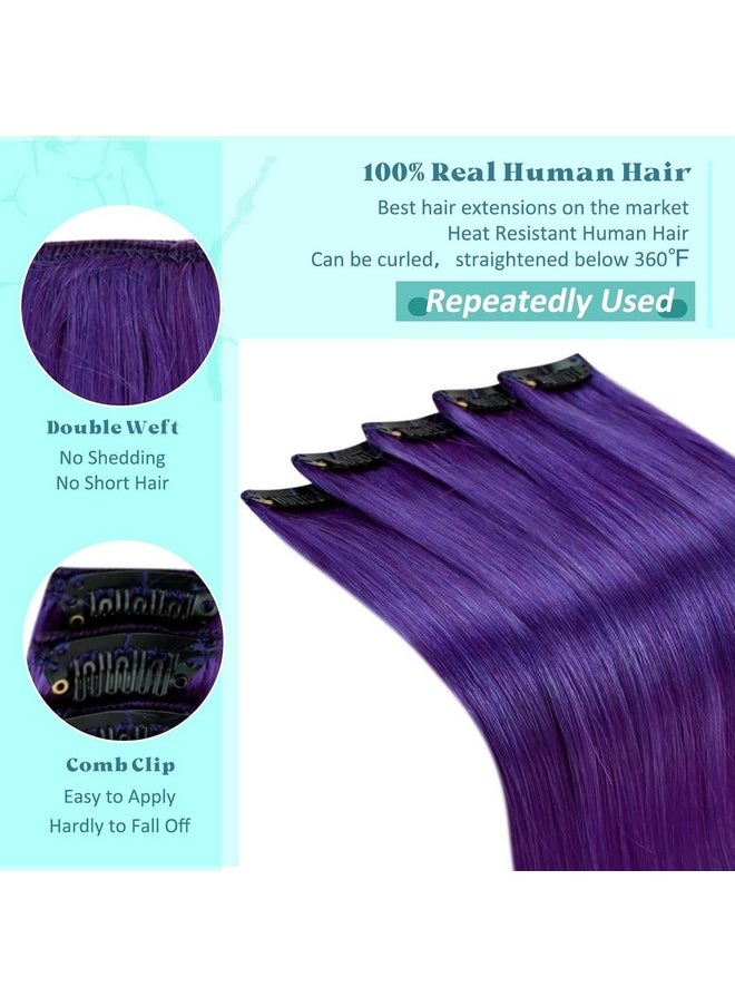RUNATURE Purple Clip In Hair Extensions Human Hair Purple Hair Pieces 20 Inch Colored Clip In Extensions Purple Human Hair Extensions Clip Ins 25G 5Pcs  - Image 4