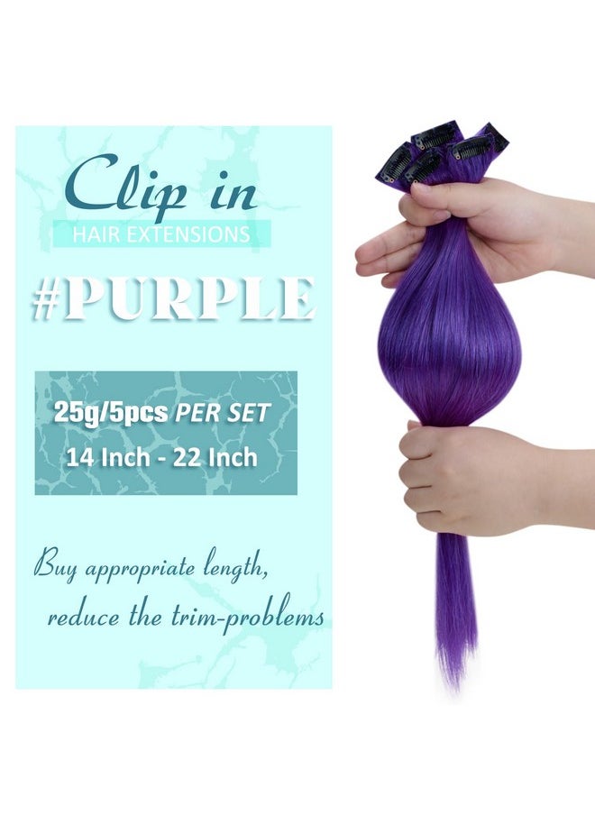 RUNATURE Purple Clip In Hair Extensions Human Hair Purple Hair Pieces 20 Inch Colored Clip In Extensions Purple Human Hair Extensions Clip Ins 25G 5Pcs  - Image 3