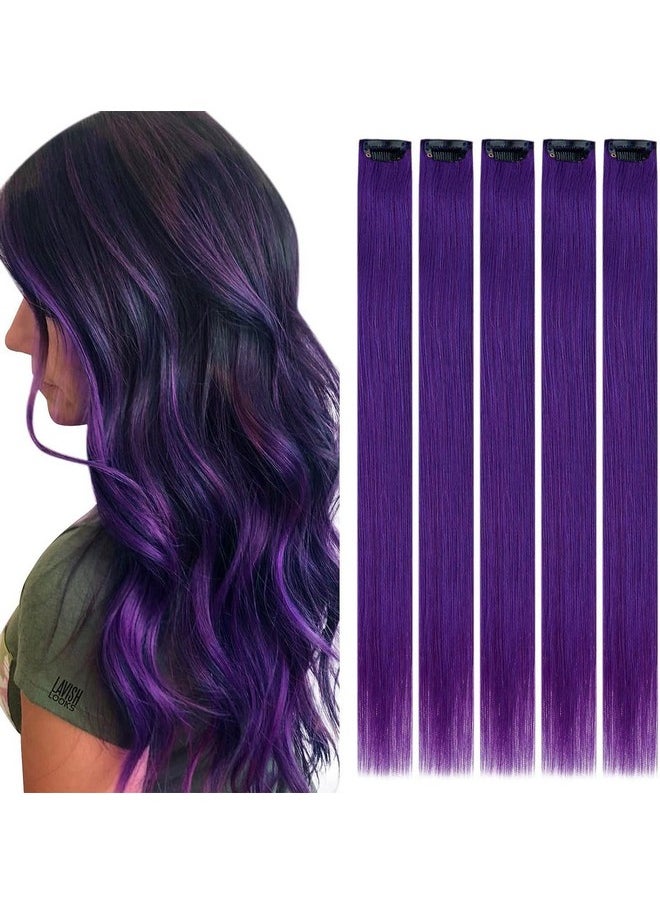 RUNATURE Purple Clip In Hair Extensions Human Hair Purple Hair Pieces 20 Inch Colored Clip In Extensions Purple Human Hair Extensions Clip Ins 25G 5Pcs  - Image 1