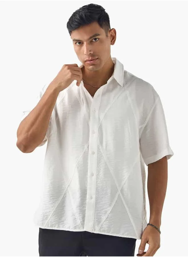 Iconic Iconic Panelled Regular Fit Shirt with Short Sleeves