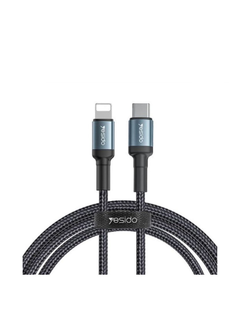 Yesido CA77 2M 20W Fast Charging Aluminum Alloy Nylon PD Type-C To Lighting For iPhone Data Cable Black - Image 1