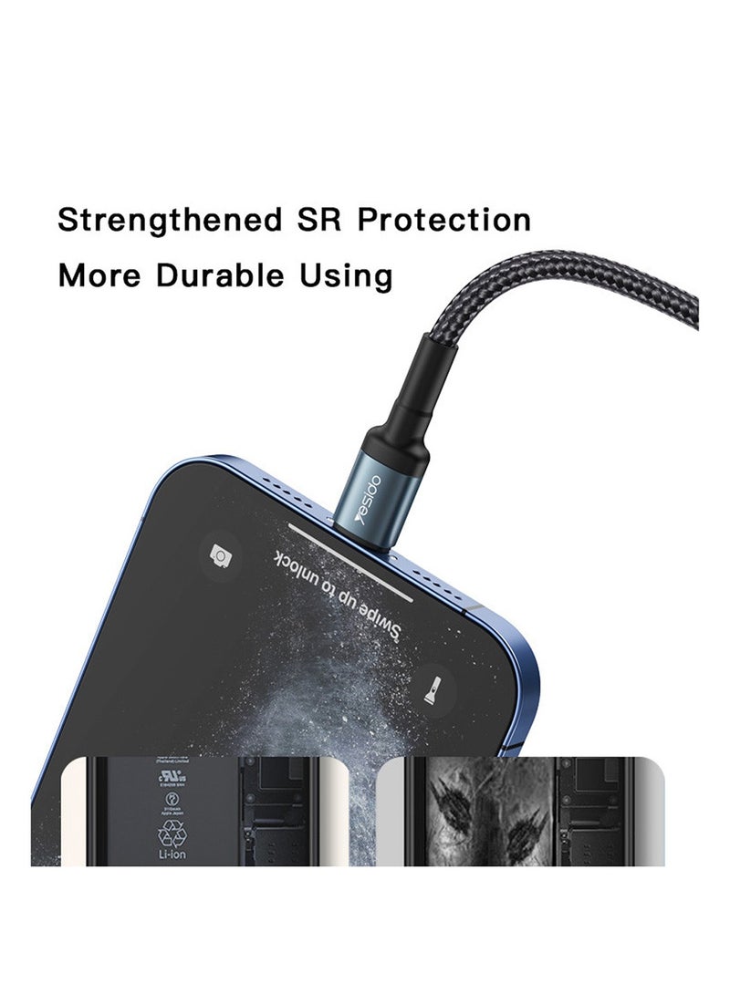 Yesido CA77 2M 20W Fast Charging Aluminum Alloy Nylon PD Type-C To Lighting For iPhone Data Cable Black - Image 3