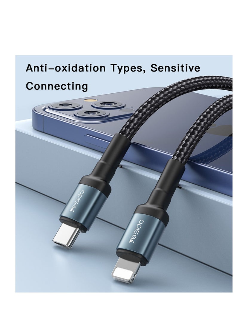 Yesido CA77 2M 20W Fast Charging Aluminum Alloy Nylon PD Type-C To Lighting For iPhone Data Cable Black - Image 4