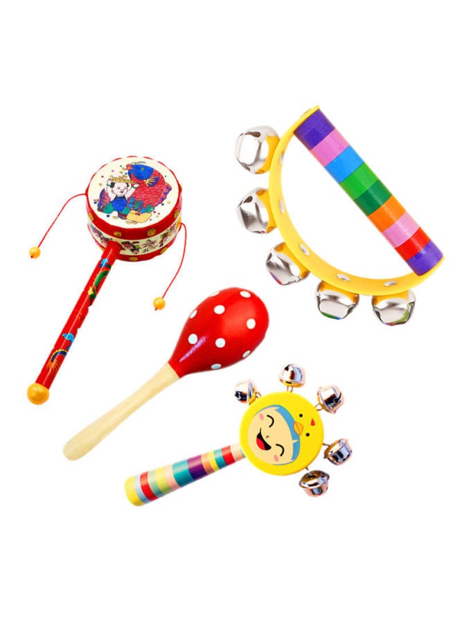 Baby Baby Grasp Training Toy 0-1 Years Old Musical Instrument Rattle Toy Bite Boys Girls Small Rattle-Color:A Set Of Four (big Sand Hammer Holding Bell Rattle Ping Drums - Image 2