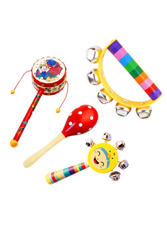 Baby Baby Grasp Training Toy 0-1 Years Old Musical Instrument Rattle Toy Bite Boys Girls Small Rattle-Color:A Set Of Four (big Sand Hammer Holding Bell Rattle Ping Drums - Image 1