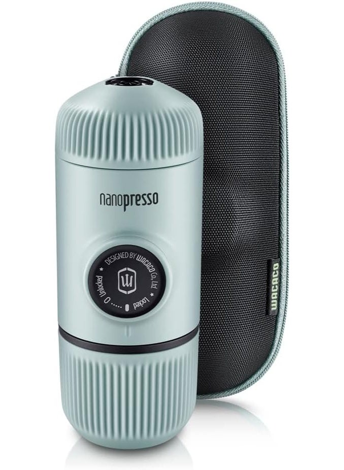 WACACO Nanopresso Portable Espresso Maker Bundled with Protective Case, Upgrade Version of Minipresso, Mini Travel Coffee Machine, Perfect for Camping, Travel and Office (New Elements Arctic Blue) - Image 1