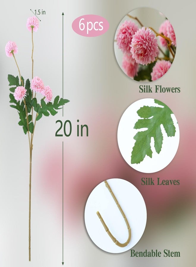 mizii 6Pcs Pink Fake Silk Pompon Mum Artificial Flowers Bulk Small Faux Chrysanthemums with Stems Realistic Floral Decorations for Wedding DIY Bouquet Centerpieces Shower Vase Home Decor (Pink) - Image 2