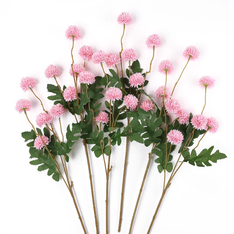 mizii 6Pcs Pink Fake Silk Pompon Mum Artificial Flowers Bulk Small Faux Chrysanthemums with Stems Realistic Floral Decorations for Wedding DIY Bouquet Centerpieces Shower Vase Home Decor (Pink) - Image 1
