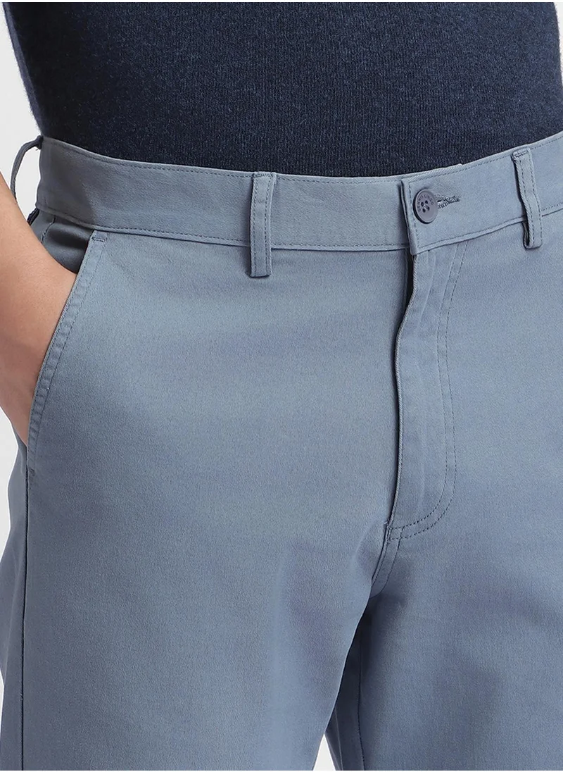 Dennis Lingo Men's Steel Blue Cotton Blend Solid Full Length Chinos Tapered Fit Trouser