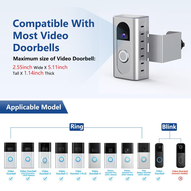 KIMILAR Anti-Theft Video Doorbell Mount Compatible with Ring/Blink Wireless Video Doorbell, Adjustable Mounting Bracket Accessories for Houses, Apartments, Businesses, Not for Security Door - Image 2