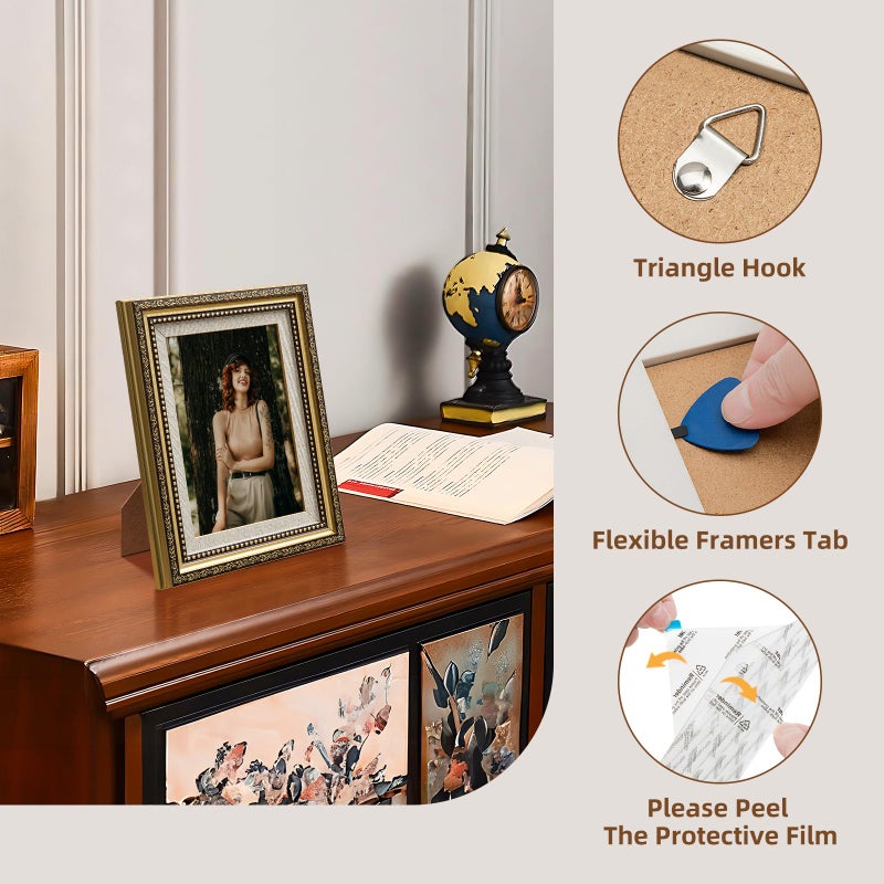 HappyHapi 5x7 Picture Frame, Vintage Picture Frames for Wall or Tabletop Display, Gold Photo Frame for Wall DÃ©corRetro Home Decor, 1 Pack - Image 4