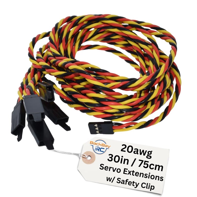 BackBay R/C BackBayRC 20awg Twisted Servo Extension Cable wSafety Clip 100 Strands for RC Vehicles Drones EBikes 8 Lengths 5 Wires per Pack 75CM 30in - Image 3