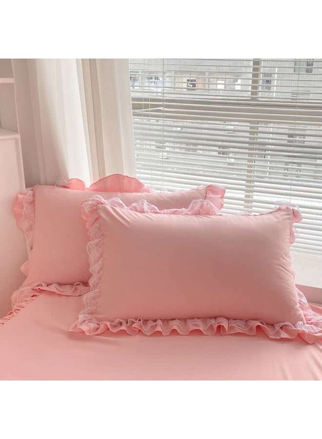 MOOWOO Chic Ruffle Lace Polyester Duvet Cover Set -Girl Pink Bedding-3 Piece Full Duvet Cover with Zipper Closure -Ultra Soft and Light Weight (Pink, Full) - Image 3