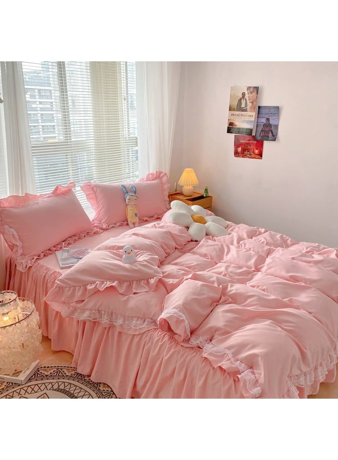MOOWOO Chic Ruffle Lace Polyester Duvet Cover Set -Girl Pink Bedding-3 Piece Full Duvet Cover with Zipper Closure -Ultra Soft and Light Weight (Pink, Full) - Image 5