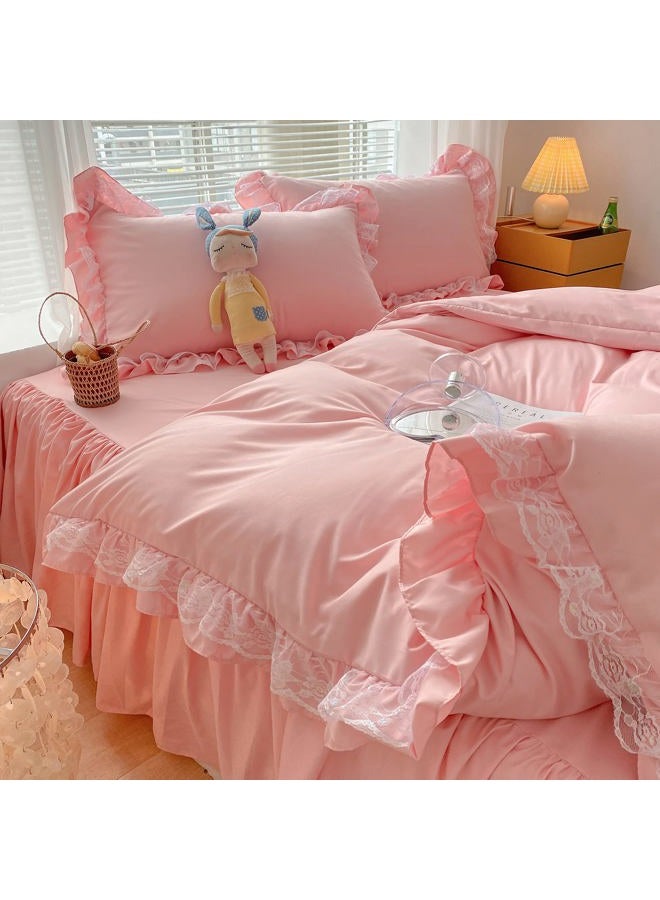 MOOWOO Chic Ruffle Lace Polyester Duvet Cover Set -Girl Pink Bedding-3 Piece Full Duvet Cover with Zipper Closure -Ultra Soft and Light Weight (Pink, Full) - Image 4