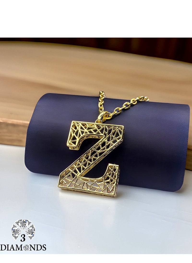 3Diamonds - Elegant Women's High-Quality Z-Shaped Pendant Necklace, Gold Plated – Stylish, Durable, Perfect for Gifts and Special Occasions - Image 1