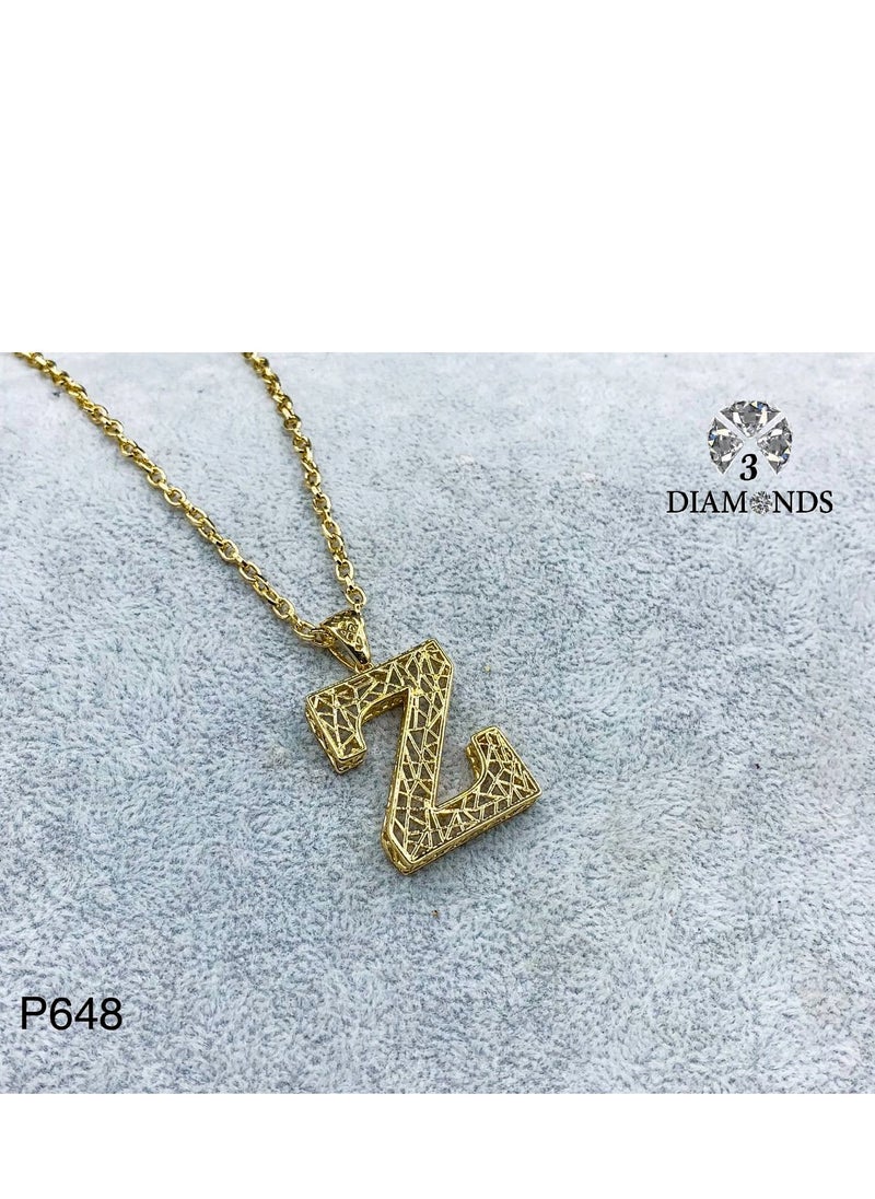 3Diamonds - Elegant Women's High-Quality Z-Shaped Pendant Necklace, Gold Plated – Stylish, Durable, Perfect for Gifts and Special Occasions - Image 1