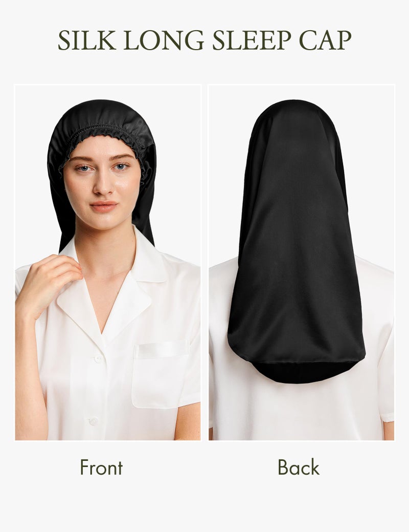 LilySilk غطاء رأس حرير ليلي سيلك طويل جداً للنساء، غطاء نوم ناعم قابل للتعديل للشعر المجدول، المجعد، والطويل - حزام مرن ناعم، أسود - Image 4