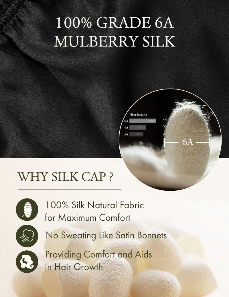 LilySilk غطاء رأس حرير ليلي سيلك طويل جداً للنساء، غطاء نوم ناعم قابل للتعديل للشعر المجدول، المجعد، والطويل - حزام مرن ناعم، أسود - Image 5