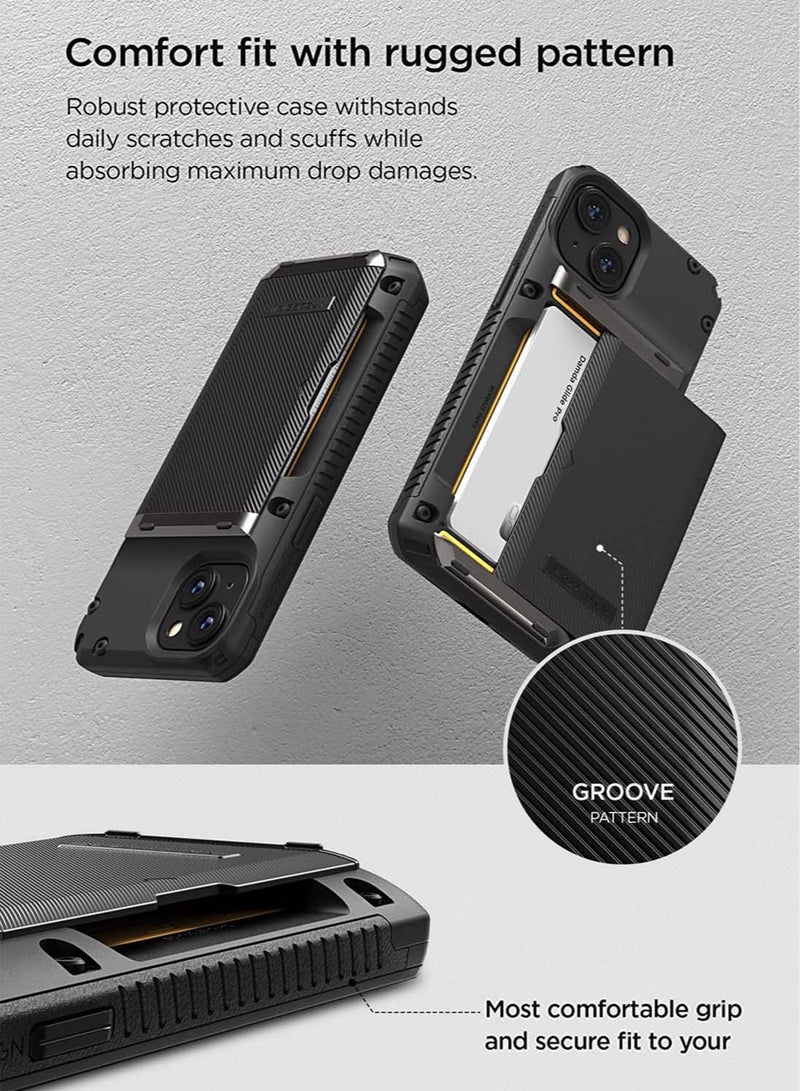VRS Design Damda Glide Pro iPhone 14 Case Cover Wallet with Semi Automatic Credit Card Holder Slot (3-4 Cards) - Black Groove - Image 3