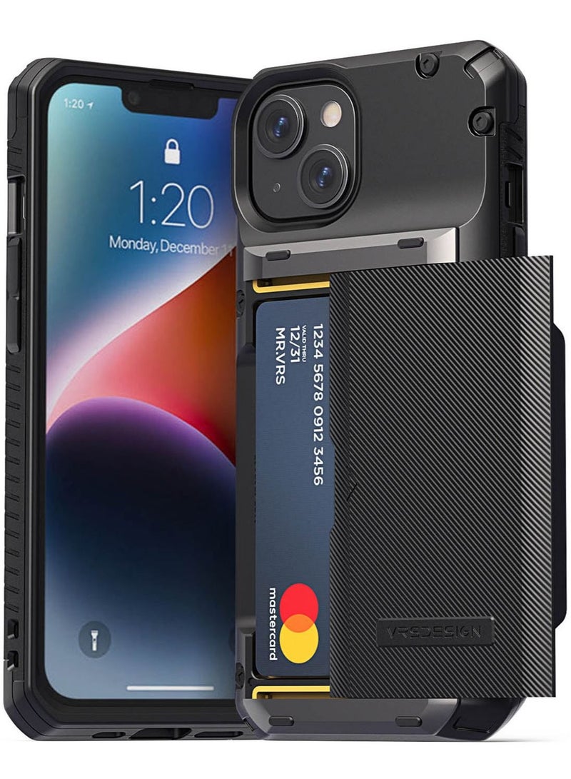 VRS Design Damda Glide Pro iPhone 14 Case Cover Wallet with Semi Automatic Credit Card Holder Slot (3-4 Cards) - Black Groove - Image 1