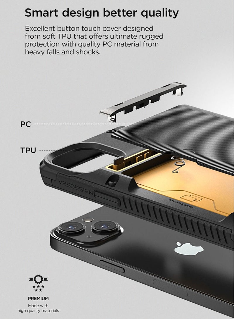 VRS Design Damda Glide Pro iPhone 14 Case Cover Wallet with Semi Automatic Credit Card Holder Slot (3-4 Cards) - Black Groove - Image 5
