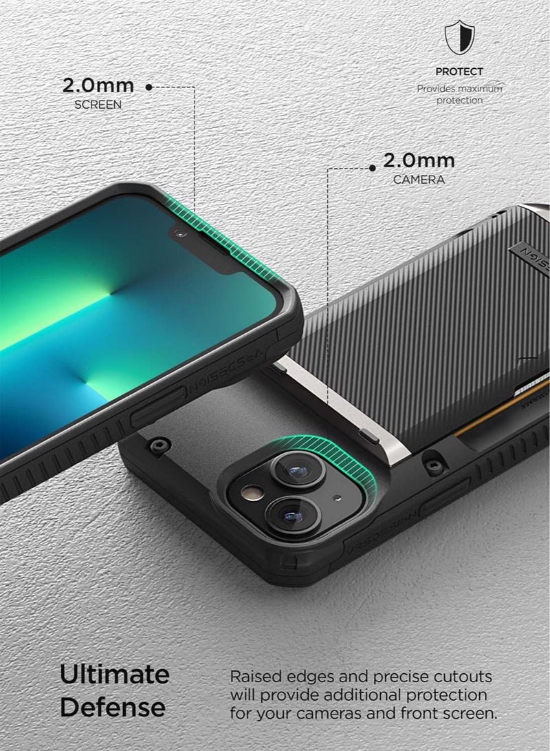 VRS Design Damda Glide Pro iPhone 14 Case Cover Wallet with Semi Automatic Credit Card Holder Slot (3-4 Cards) - Black Groove - Image 2