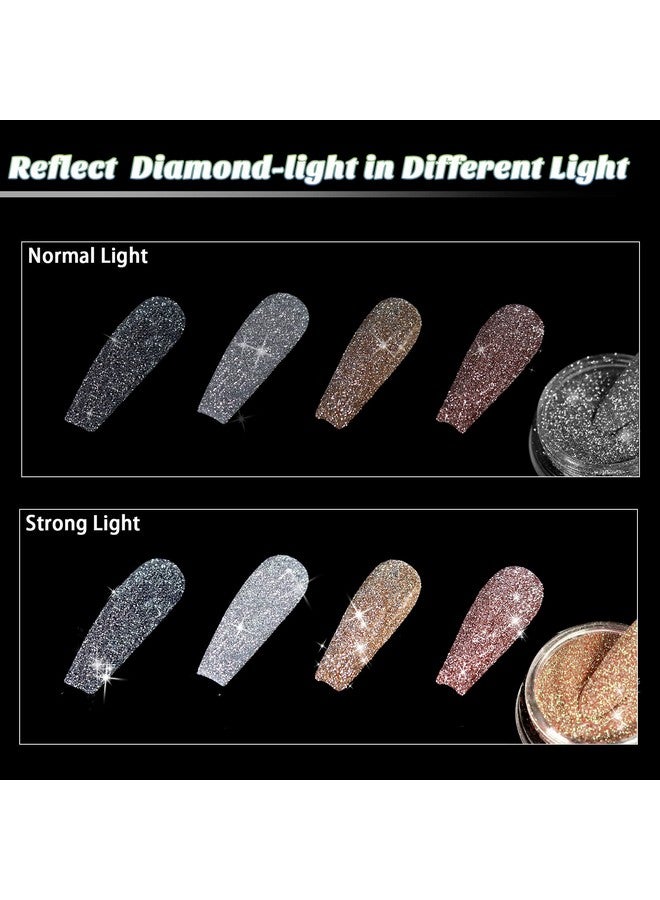 Allstarry Diamond Nail Glitter 4 Colors Sparkling Korea Reflective Diamond Glitter Dust Shiny Powder Pigment Nail Supplies For Nail Art Gel Polish Disco Party Nightclub Wedding Crafts - Image 4