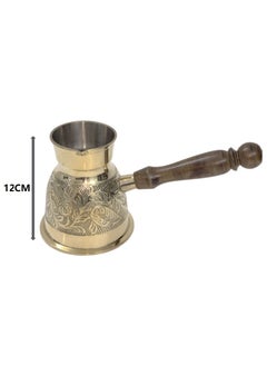 Royal Brass Turkish Coffee Warmer Turkish Coffee Pot with Wooden Handle Gold 12 Centimeter  - Image 2