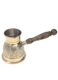 Royal Brass Turkish Coffee Warmer Turkish Coffee Pot with Wooden Handle Gold 12 Centimeter  - Image 1
