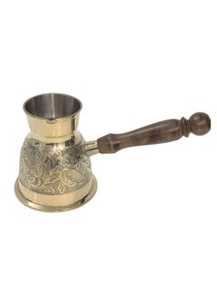 Royal Brass Turkish Coffee Warmer Turkish Coffee Pot with Wooden Handle Gold 12 Centimeter  - Image 3