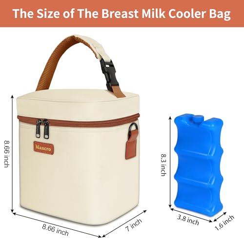 Mancro Breast Milk Cooler Travel Bag with Ice Pack Insulated Baby Bottle Bag Fits for 6 Baby Bottles Up to 9 Ounce with Detachable Shoulder Strap Breastmilk Cooler for Working Mom or Daycare Beige - Image 3