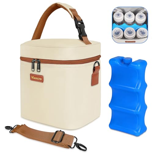 Mancro Breast Milk Cooler Travel Bag with Ice Pack Insulated Baby Bottle Bag Fits for 6 Baby Bottles Up to 9 Ounce with Detachable Shoulder Strap Breastmilk Cooler for Working Mom or Daycare Beige - Image 1