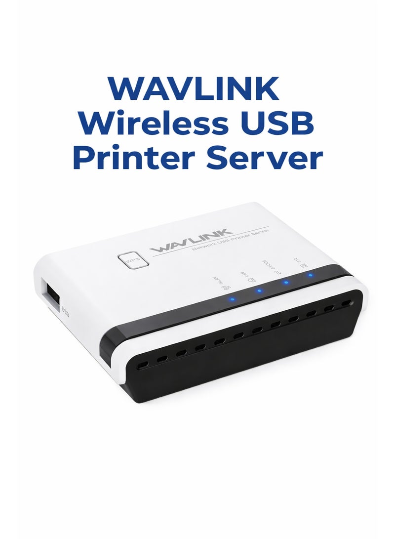 واف لينك خادم طابعة USB لاسلكي من WAVLINK – محول طباعة شبكي مزود بجسر LAN ومنفذ USB 2.0 ودعم WiFi للطباعة المشتركة - Image 1