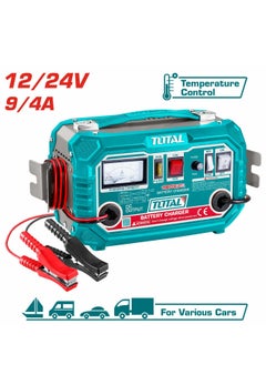 TOTAL Total 12/24V Car Battery Charger, Maintainer, 9A/4A Pulse Repair Charger for Car, Truck, Lawn Mower, Boat, Motorcycle 220-240V Input, 12A Boost Current  - Image 1