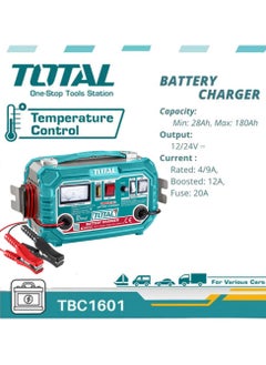 TOTAL Total 12/24V Car Battery Charger, Maintainer, 9A/4A Pulse Repair Charger for Car, Truck, Lawn Mower, Boat, Motorcycle 220-240V Input, 12A Boost Current  - Image 2