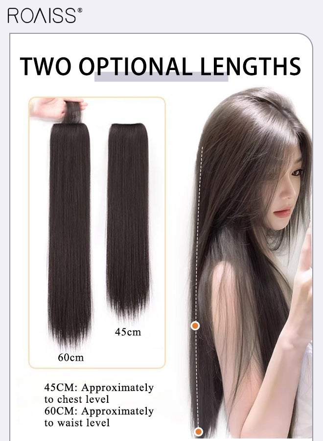 roaiss 3Pcs Clip in Hair Extensions, Thin and Seamless Invisible Adjustable Long Straight Synthetic Heat Resistant Hairpieces for Women Girls, Brown Black, 45cm/60cm - Image 5