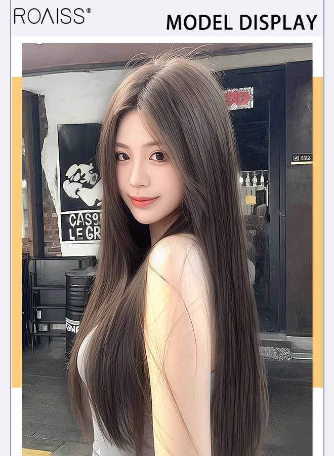 roaiss 3Pcs Clip in Hair Extensions, Thin and Seamless Invisible Adjustable Long Straight Synthetic Heat Resistant Hairpieces for Women Girls, Brown Black, 45cm/60cm - Image 4