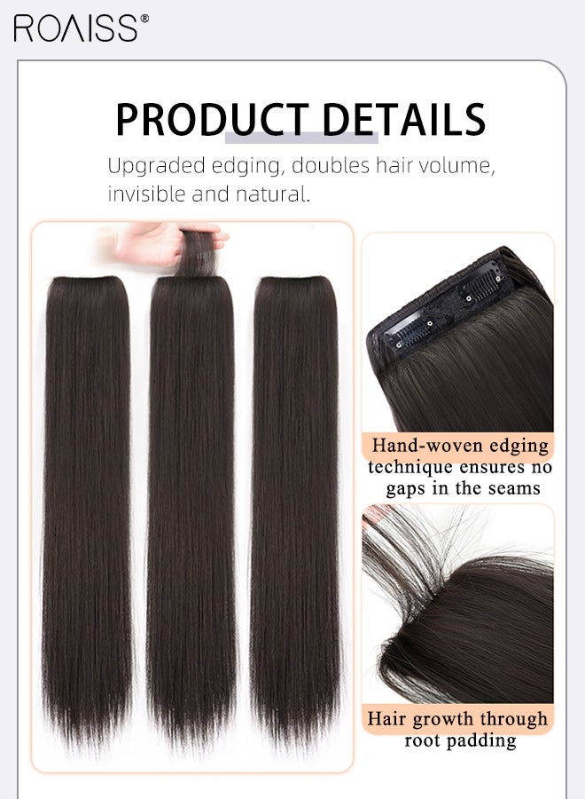 roaiss 3Pcs Clip in Hair Extensions, Thin and Seamless Invisible Adjustable Long Straight Synthetic Heat Resistant Hairpieces for Women Girls, Brown Black, 45cm/60cm - Image 2
