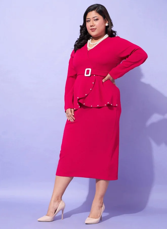 SASSAFRAS Fuchsia Peplum Dress for Women