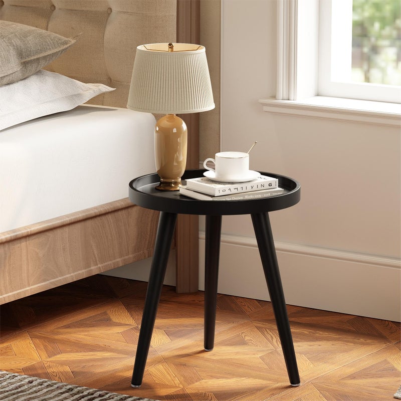 Apicizon Apicizon Black Round Side Table Tray Nightstand Sofa Coffee End Table for Living Room Bedroom Small Spaces Easy Assembly Bedside Table 15 x 18 Inches Black 