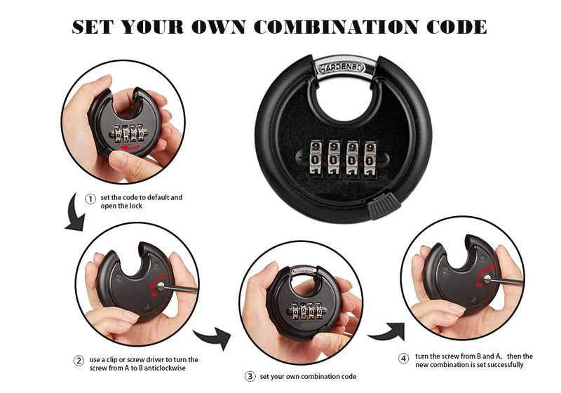 WULALACK 70mm Weatherproof Combination Lock ，Disc Padlock Combination with 4 Digit,Outdoor Pad Lock for Garage, Outdoor Fence, Shed, Storage Unit, Trailer,12 Pack - Image 5